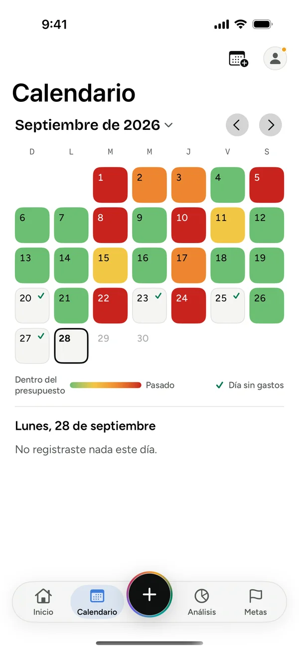 El Calendario: cada día con el color de lo que se gastó